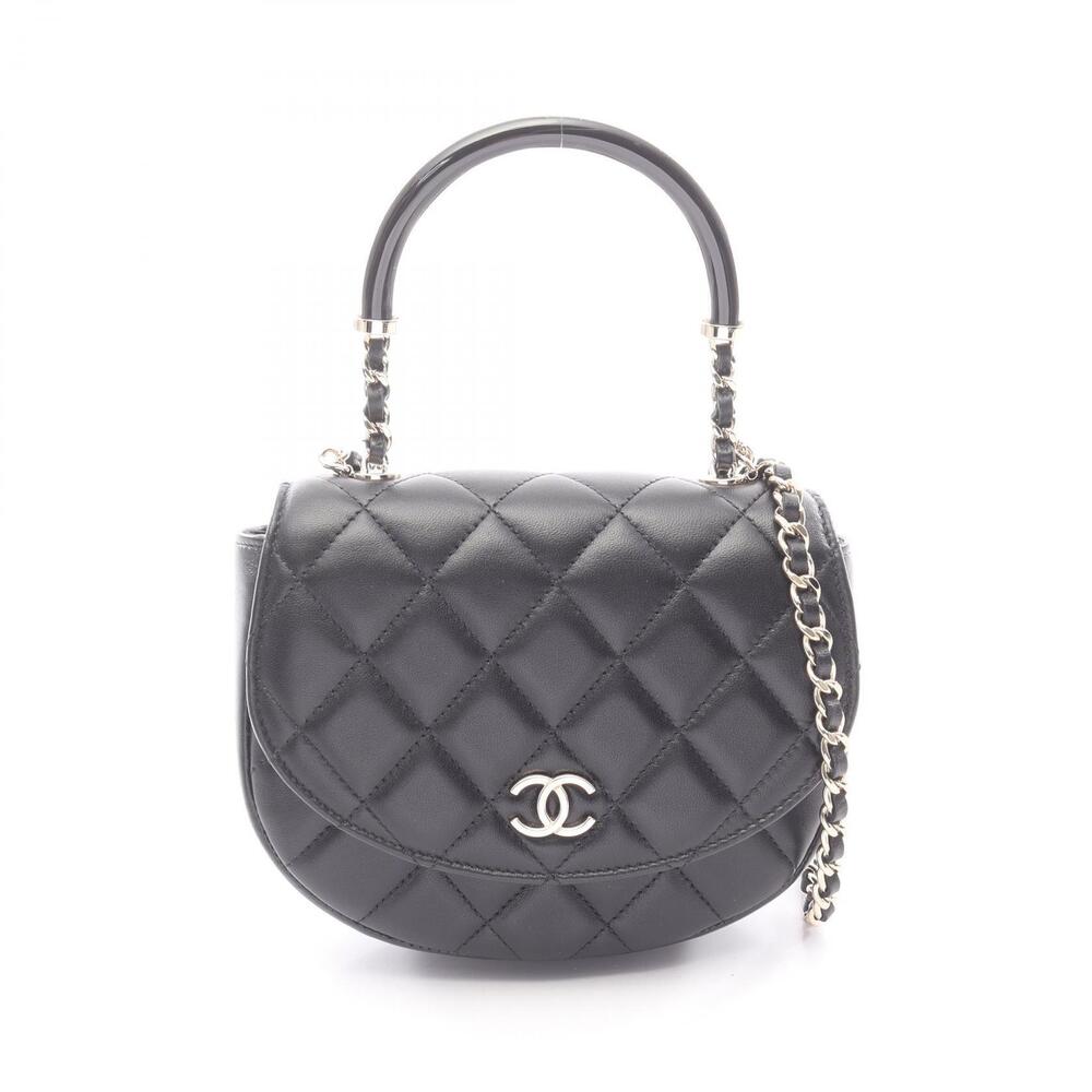 Chanel Matelasse Shoulder Bag Lambskin Sheepskin Leather Black